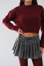 Sifir Collar Burgundy Crop Knit Sweater