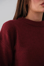 Sifir Collar Burgundy Crop Knit Sweater