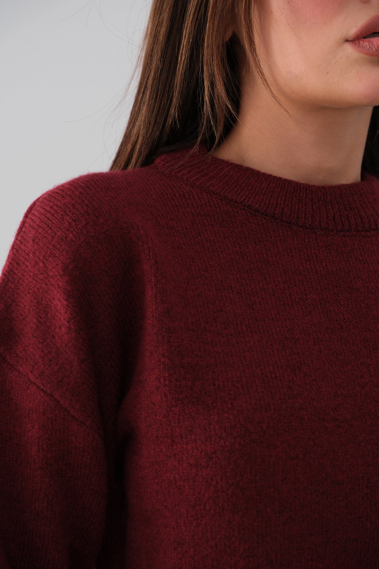 Sifir Collar Burgundy Crop Knit Sweater