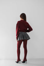 Sifir Collar Burgundy Crop Knit Sweater