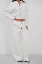Sifir Collar Zip-Up White Sweatshirt Tracksuit Takimi