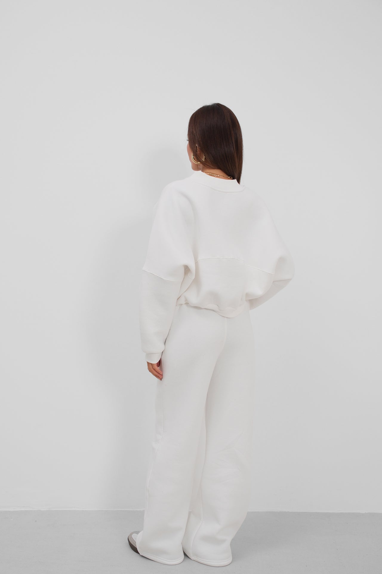 Sifir Collar Zip-Up White Sweatshirt Tracksuit Takimi