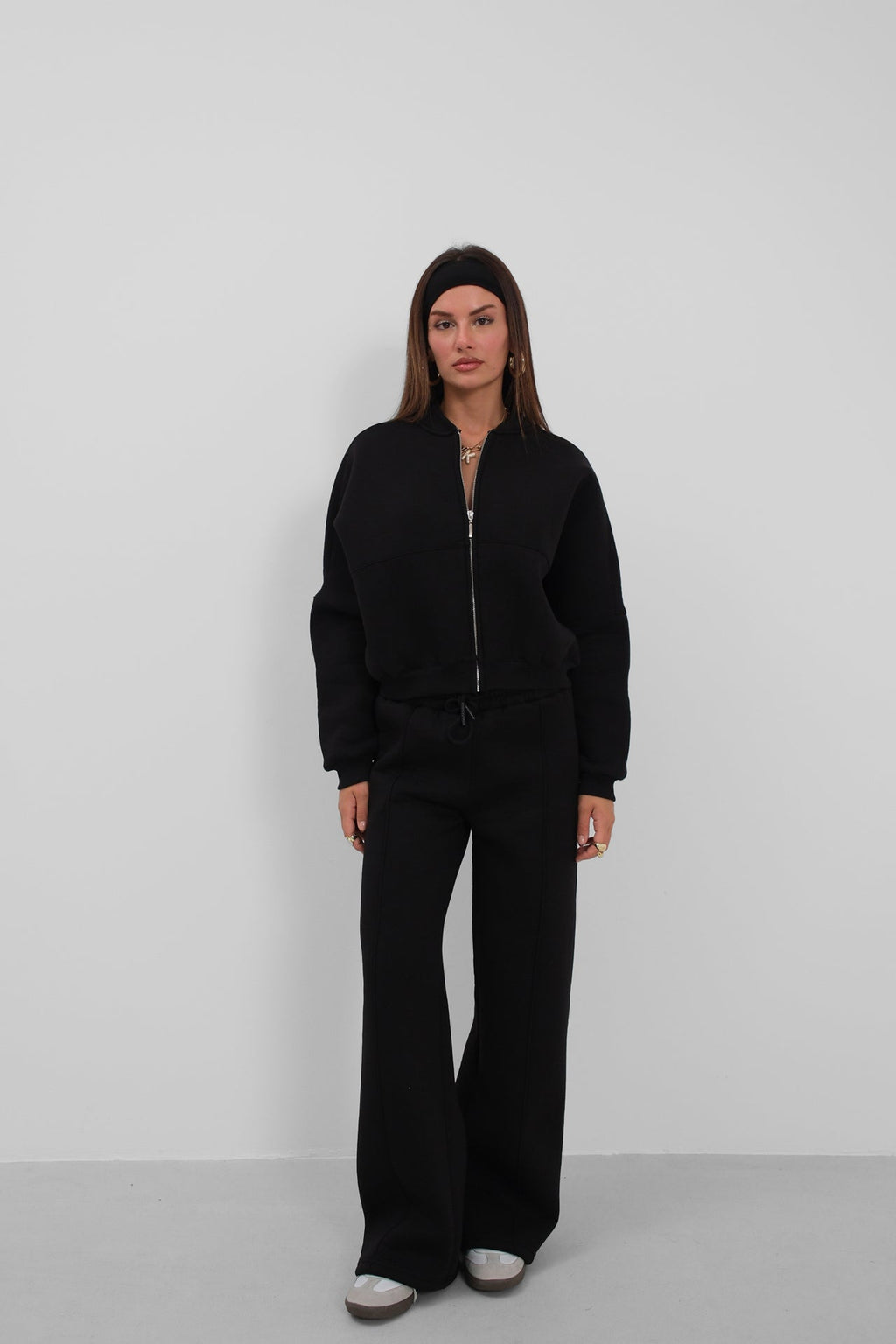 Sifir Collar Zip-Up Black Sweatshirt Tracksuit Takimi