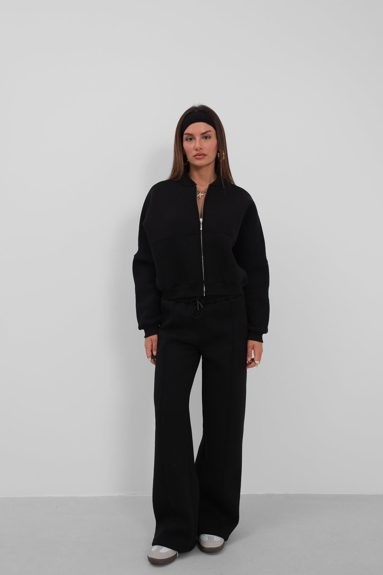 Sifir Collar Zip-Up Black Sweatshirt Tracksuit Takimi