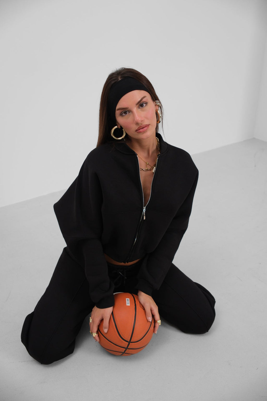 Sifir Collar Zip-Up Black Sweatshirt Tracksuit Takimi