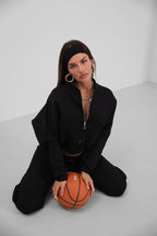 Sifir Collar Zip-Up Black Sweatshirt Tracksuit Takimi