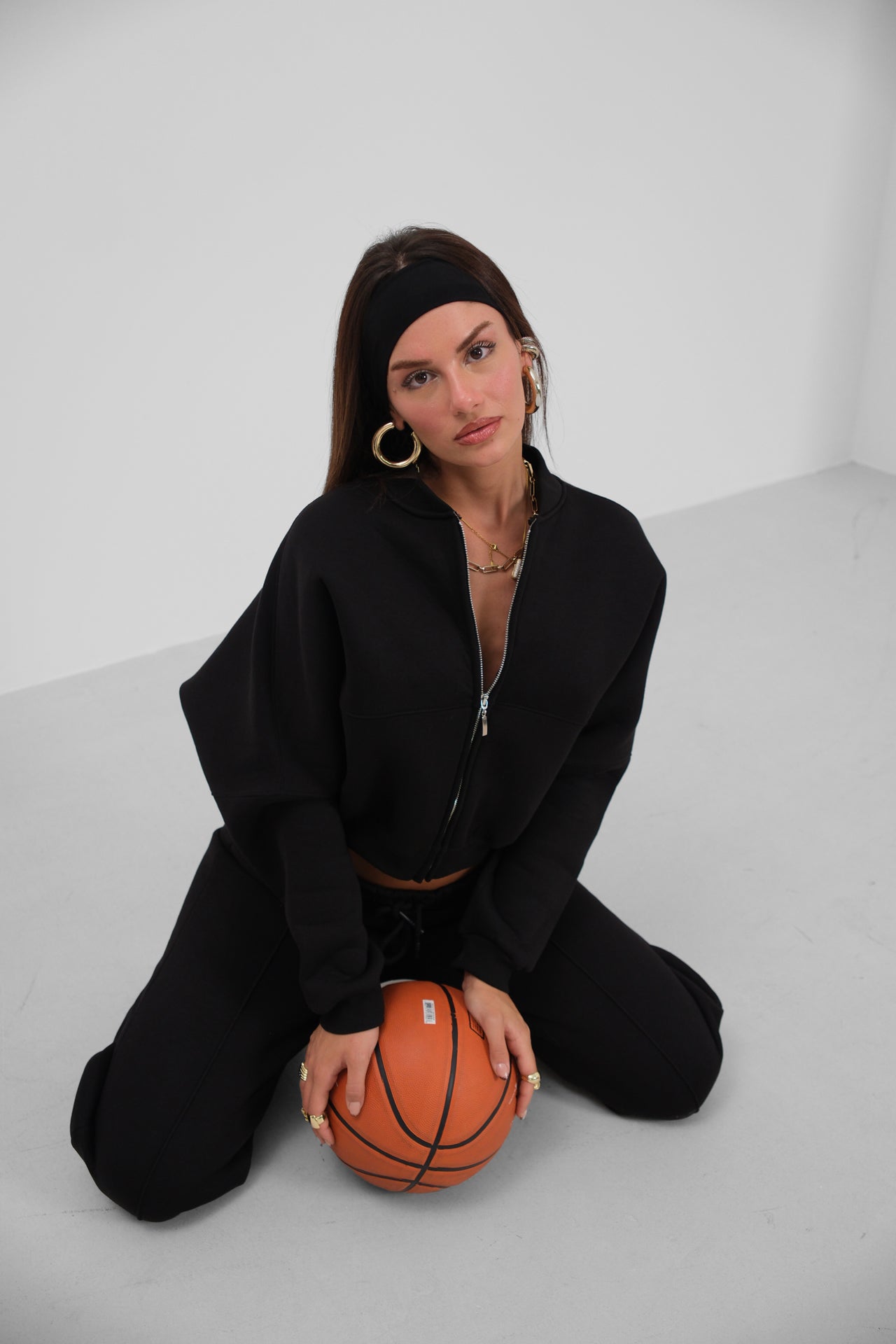 Sifir Collar Zip-Up Black Sweatshirt Tracksuit Takimi