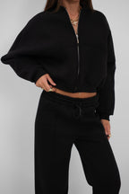 Sifir Collar Zip-Up Black Sweatshirt Tracksuit Takimi