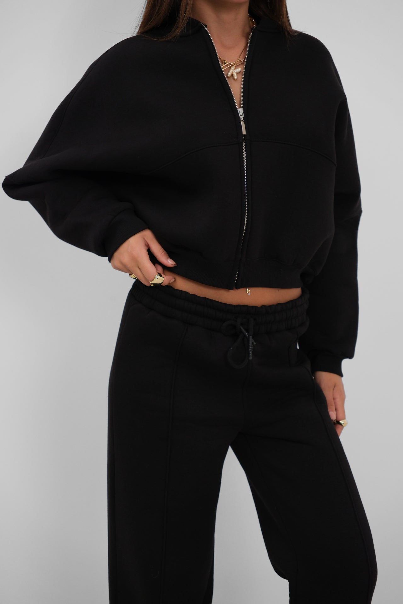 Sifir Collar Zip-Up Black Sweatshirt Tracksuit Takimi