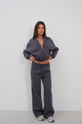 Sifir Collar Zip-Up Gray Sweatshirt Tracksuit Takimi