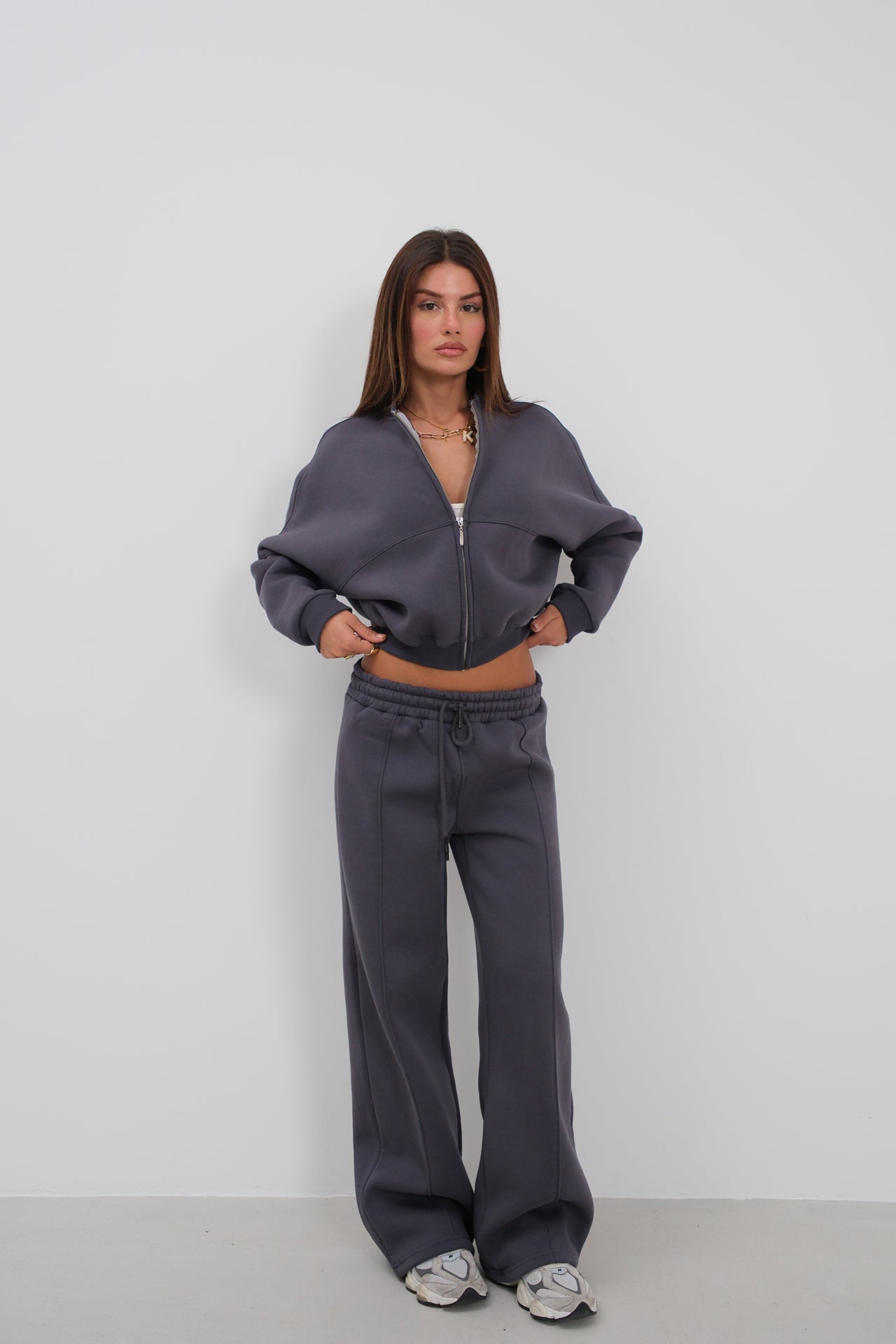 Sifir Collar Zip-Up Gray Sweatshirt Tracksuit Takimi