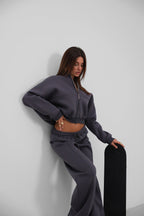 Sifir Collar Zip-Up Gray Sweatshirt Tracksuit Takimi