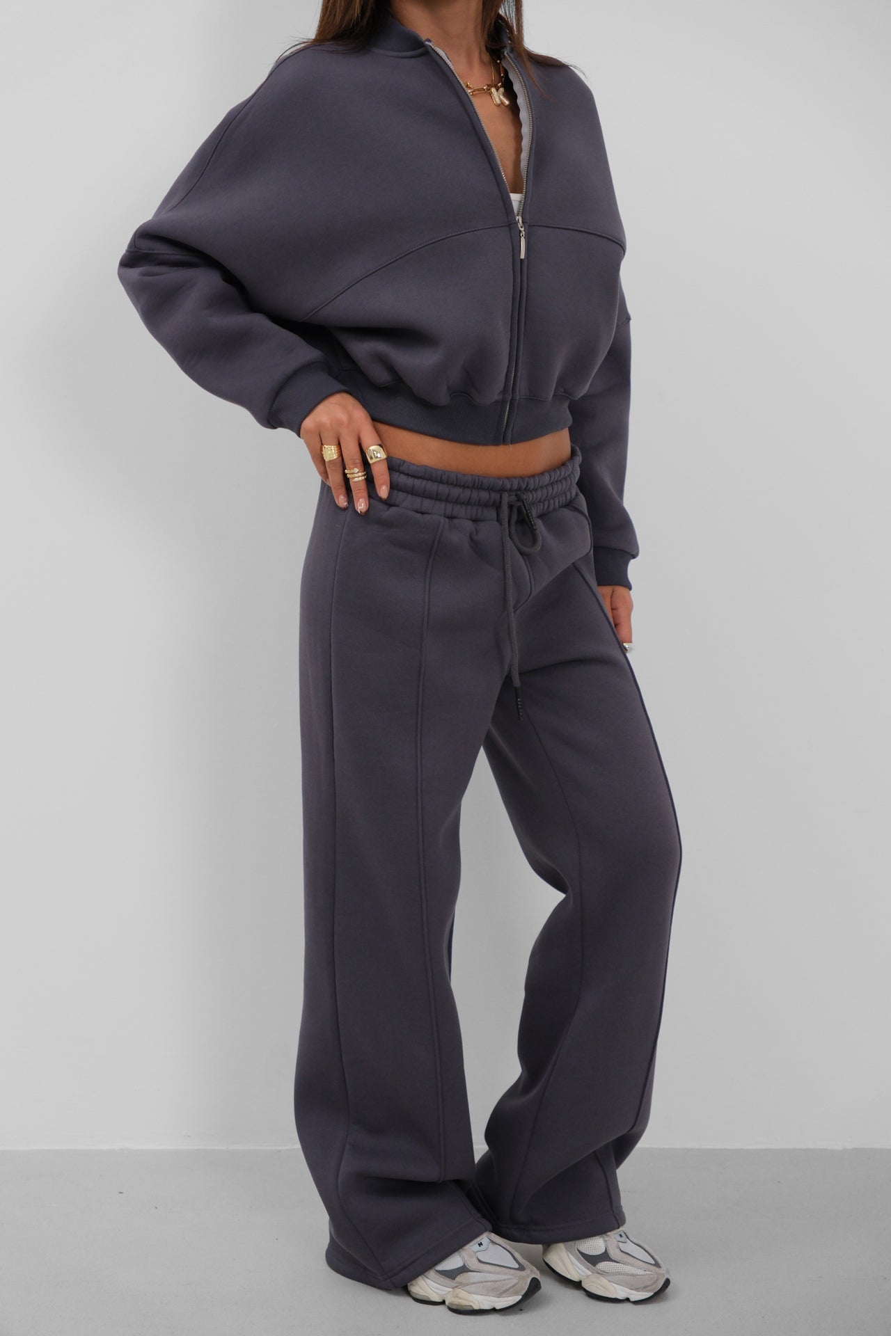 Sifir Collar Zip-Up Gray Sweatshirt Tracksuit Takimi