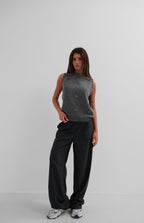 Sifir Collar Fiyonk Detailed Gray Knit Suveter