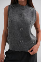 Sifir Collar Fiyonk Detailed Gray Knit Suveter