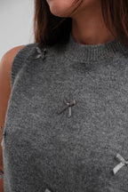 Sifir Collar Fiyonk Detailed Gray Knit Suveter