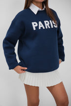 Sifir Collar Brushed Navy Sweatshirt