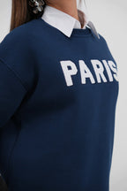 Sifir Collar Brushed Navy Sweatshirt