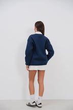 Sifir Collar Brushed Navy Sweatshirt