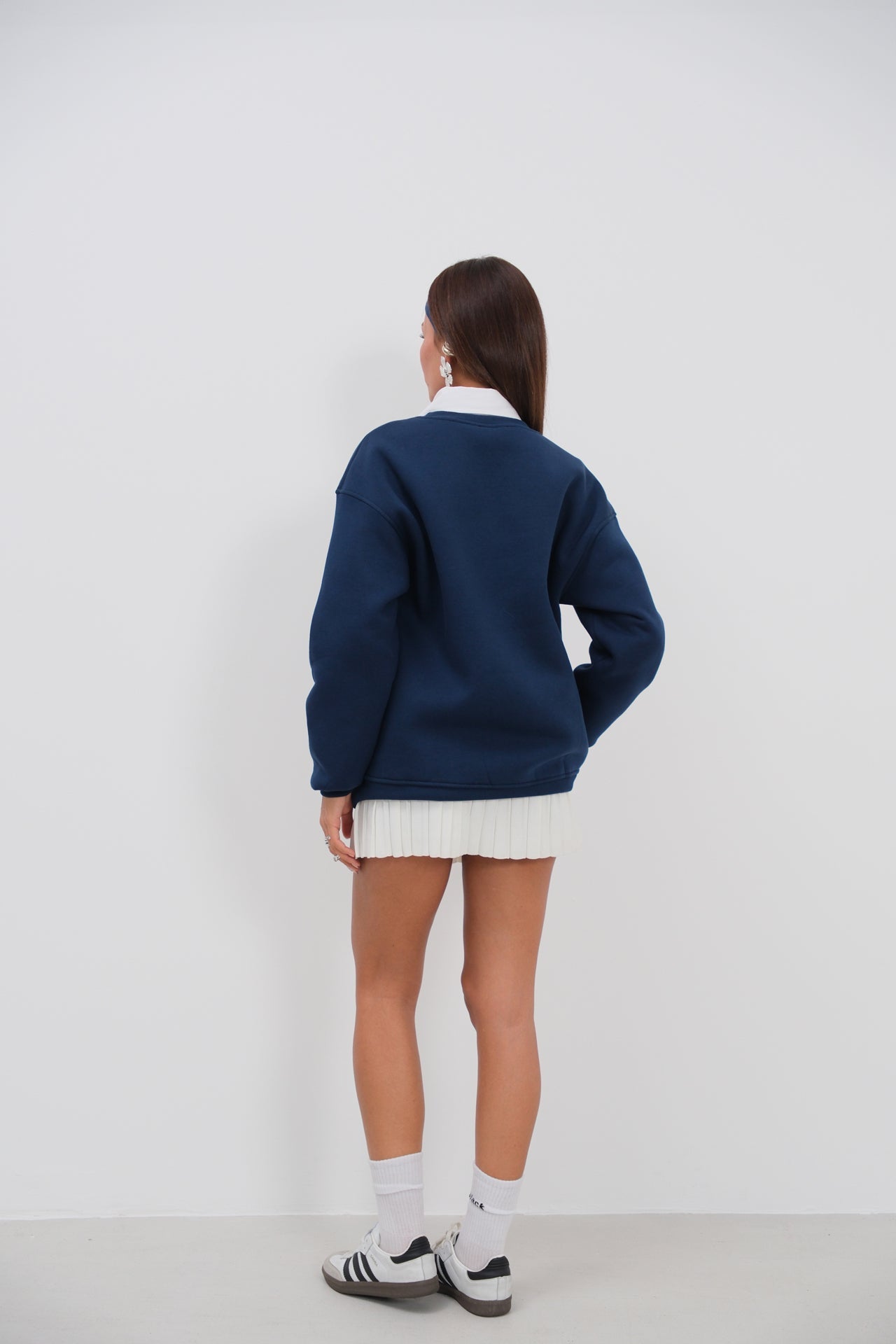 Sifir Collar Brushed Navy Sweatshirt