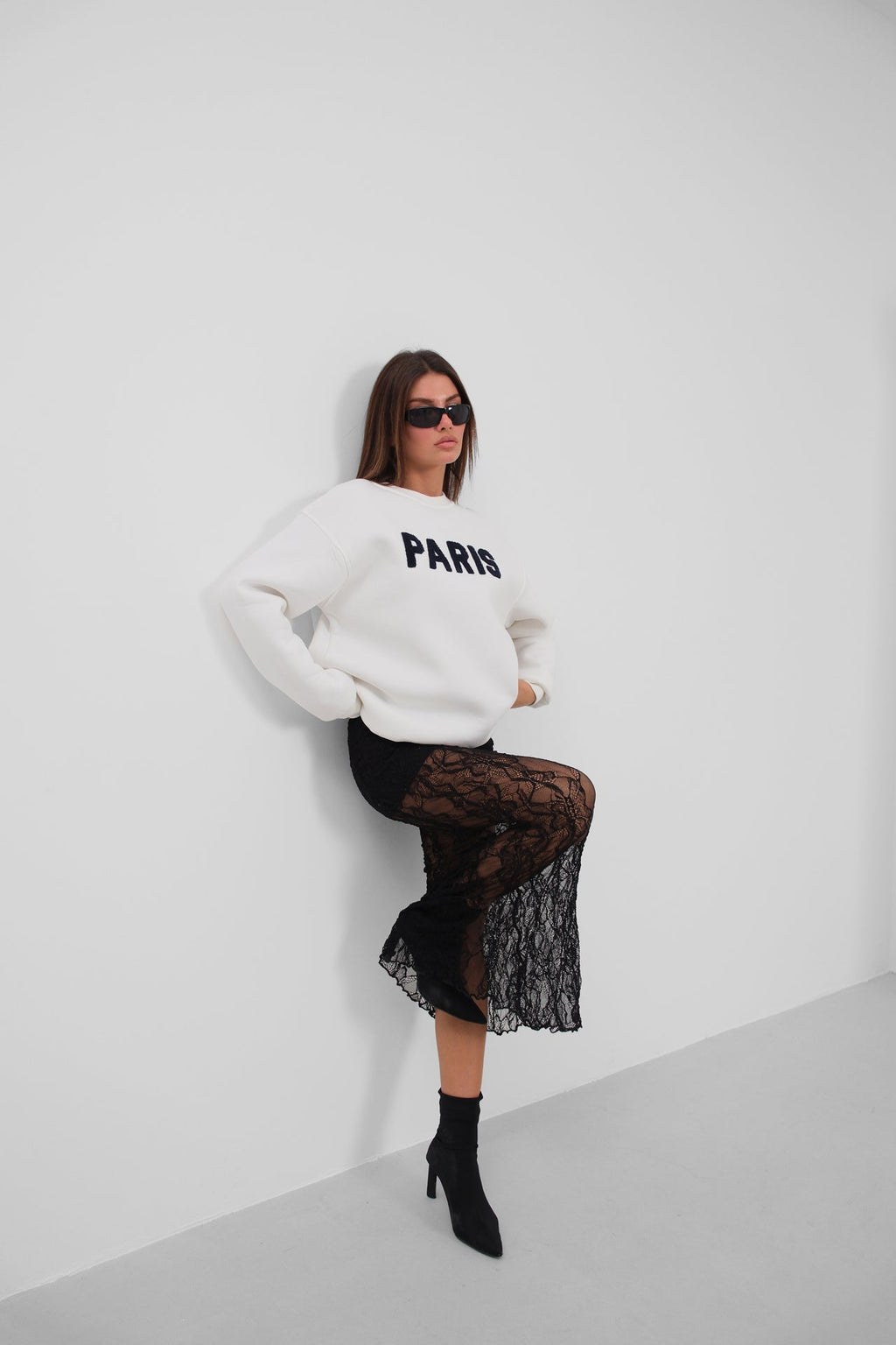 Crew Neck Brushed White Sweatshirt