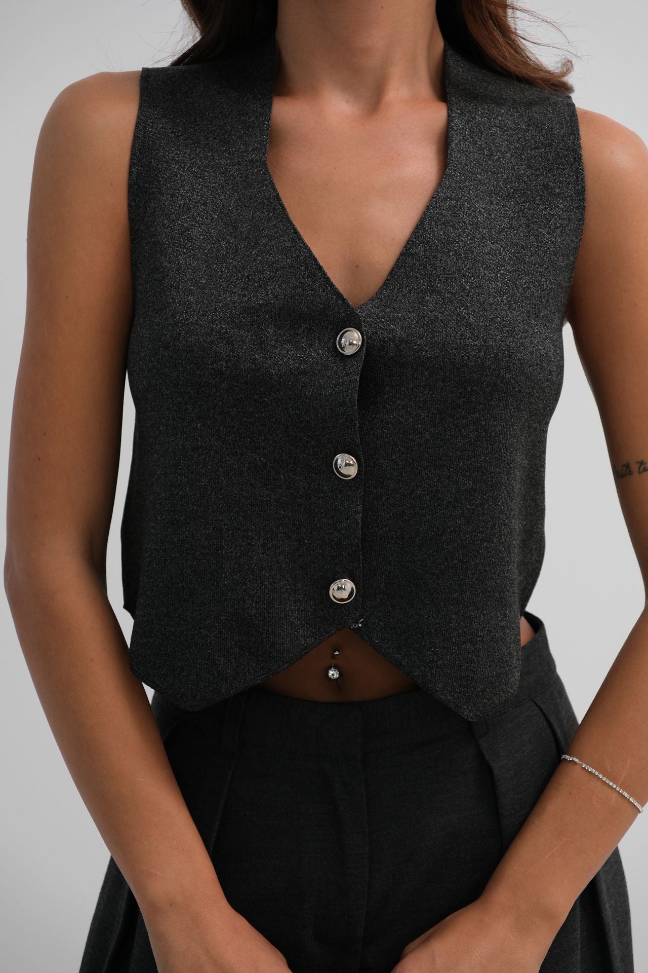 Glitter Knit Gray Vest
