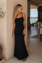 Back Lace-Up Strappy Black Maxi Dress
