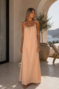 Back Lace-Up Strappy Beige Maxi Dress