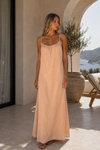 Back Lace-Up Strappy Beige Maxi Dress