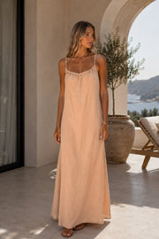 Beige Maxi Dress with Back Tie Straps
