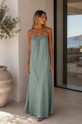 Back Lace-Up Strappy Khaki Maxi Dress