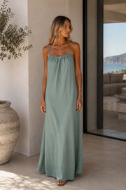 Khaki Back Lace-Up Strappy Maxi Dress