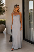 Back Lace-Up Strappy Gray Maxi Dress