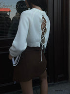 Back Tie Detail Ecru Sweater