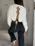 Back Tie Detail Ecru Sweater