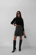 Back Tie Detail Black Sweater