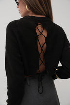Back Tie Detail Black Sweater
