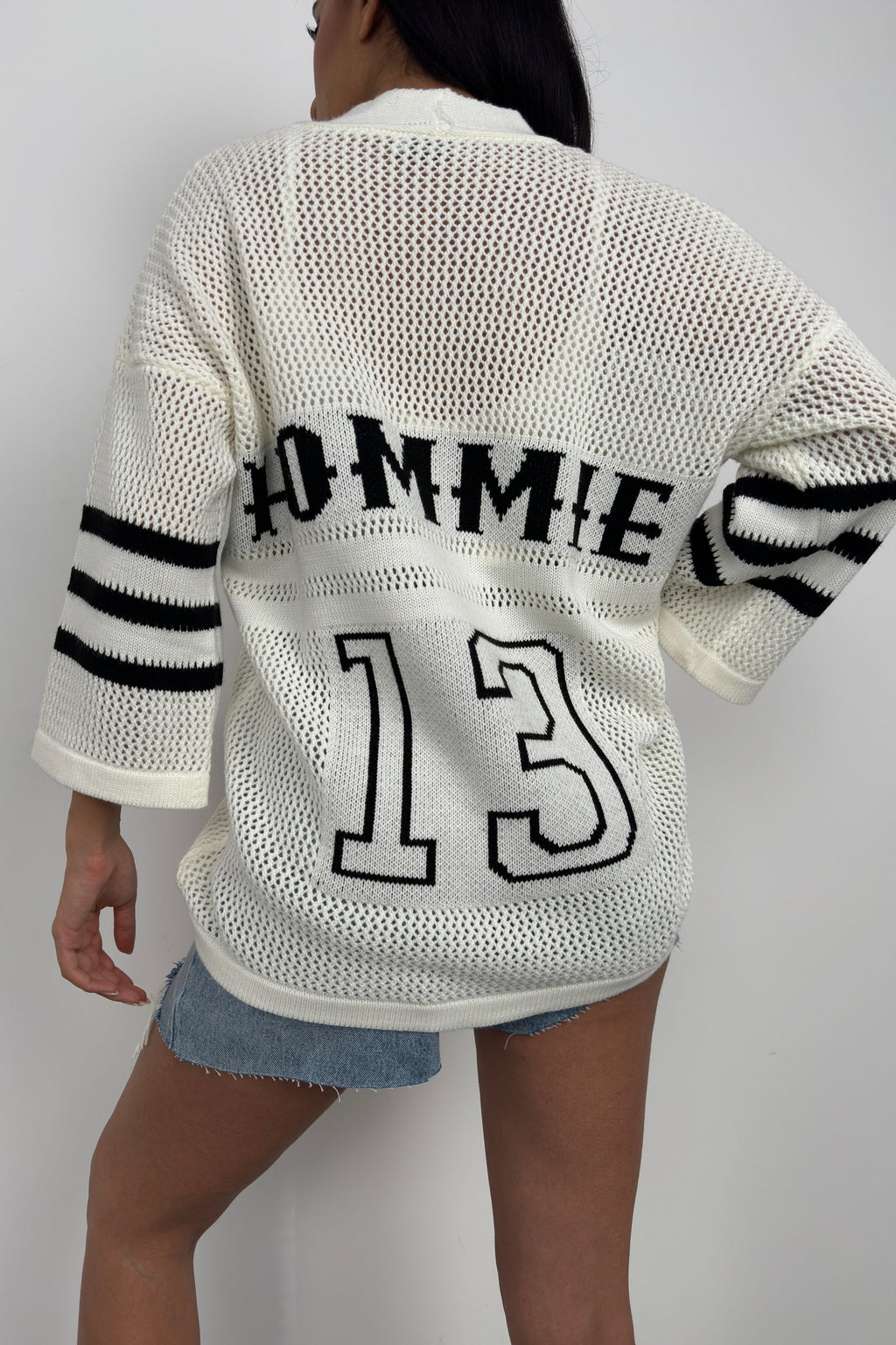 Back Printed Openwork White Cardigan