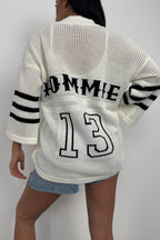 Back Printed Openwork White Cardigan