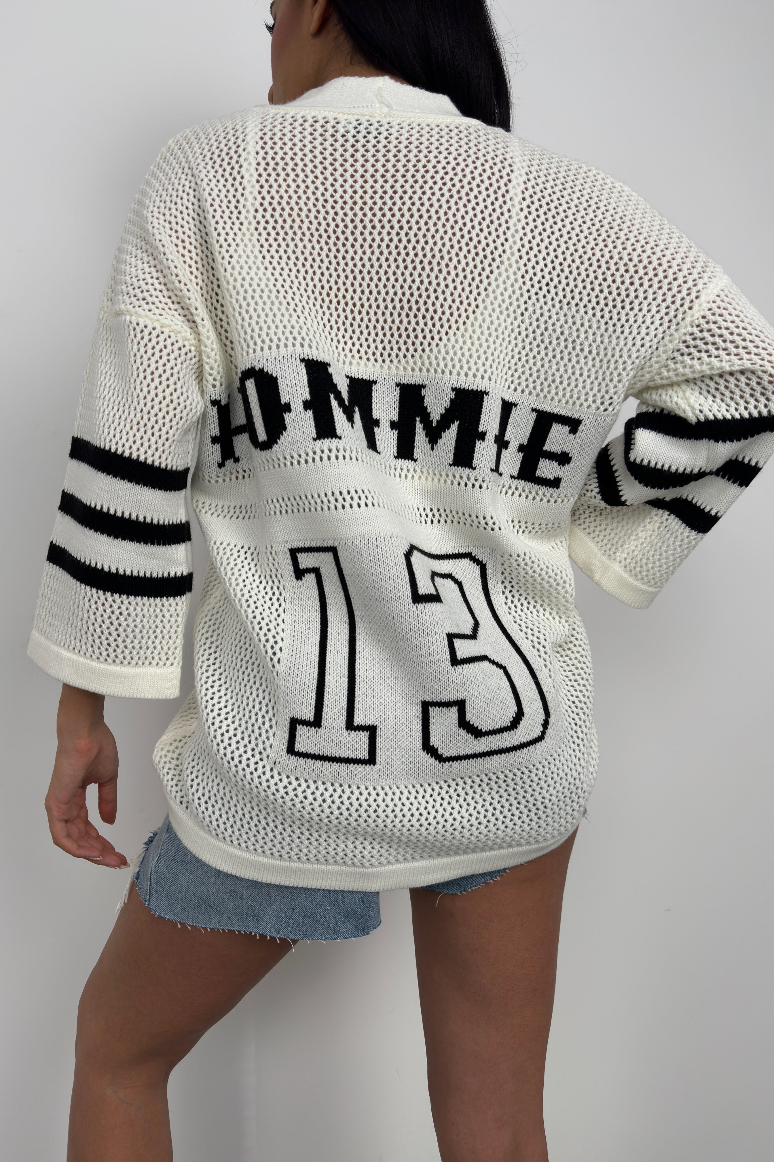 Back Printed Openwork White Cardigan