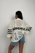 Back Printed Openwork White Cardigan