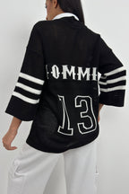 Back Printed Openwork Black Cardigan