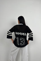 Back Printed Openwork Black Cardigan