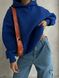 Back Printed Hooded Oversize Sax Blue Sweatshirt