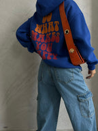 Back Printed Hooded Oversize Sax Blue Sweatshirt