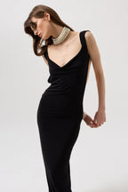 Back Cutout Maxi Black Dress