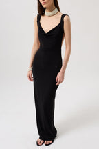 Back Cutout Maxi Black Dress