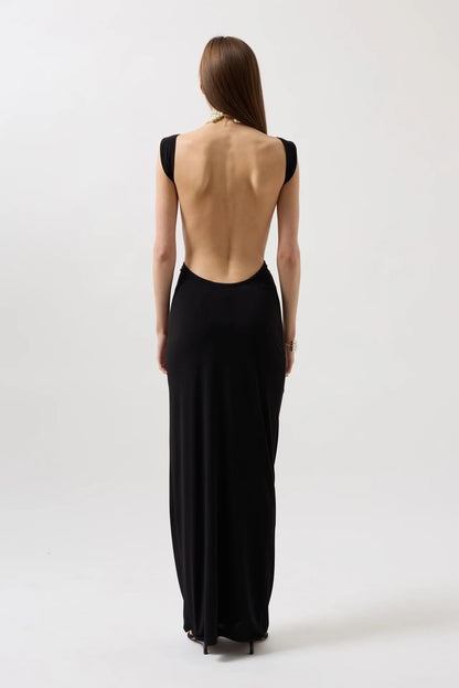Backless Maxi Black Dress