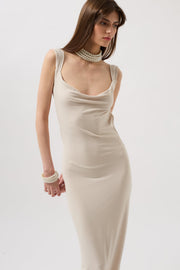 Backless Maxi Beige Dress