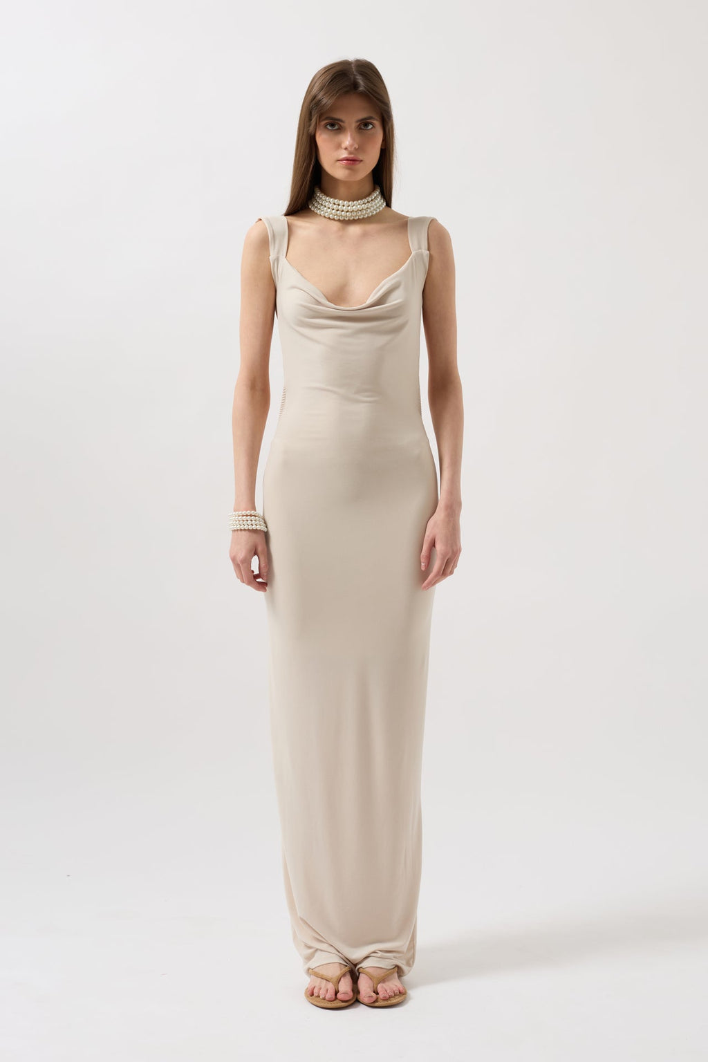 Back Cutout Maxi Beige Dress